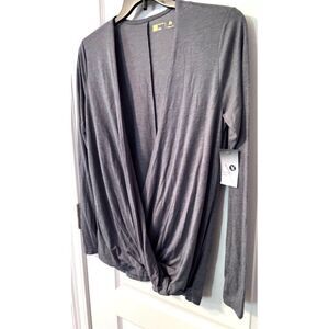 Xersion Top Drape Front Criss Cross Top Gray Medium‎ New With Tags